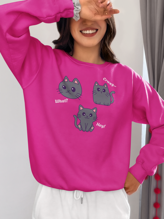 'What?, Crazy..., Hey! Cat Unisex Heavy Blend™ Crewneck Sweatshirt.