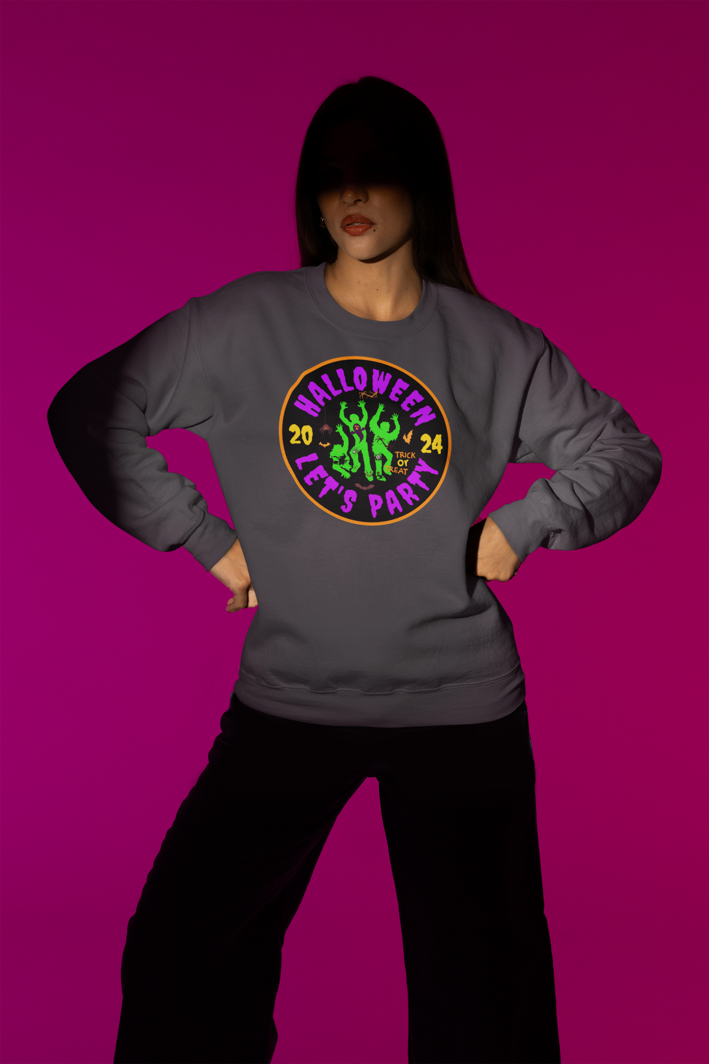 'Halloween 2024-Let's Party' Unisex Heavy Blend™ Crewneck Sweatshirt.