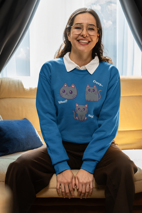 'What?, Crazy..., Hey! Cat Unisex Heavy Blend™ Crewneck Sweatshirt.