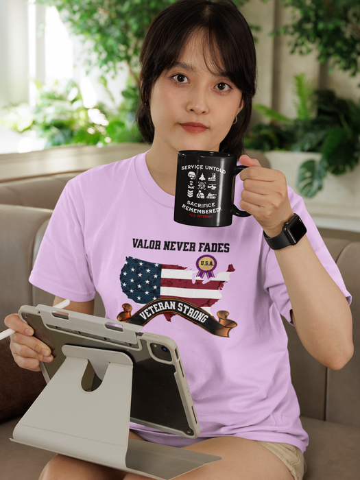 'Valor Never Fades-Veteran Strong' Unisex Jersey Short Sleeve Tee.
