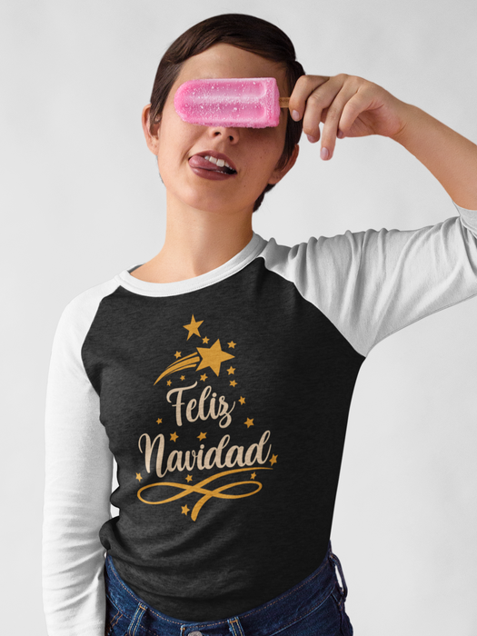 'Feliz Navidad' Unisex 3\4 Sleeve Baseball Tee.