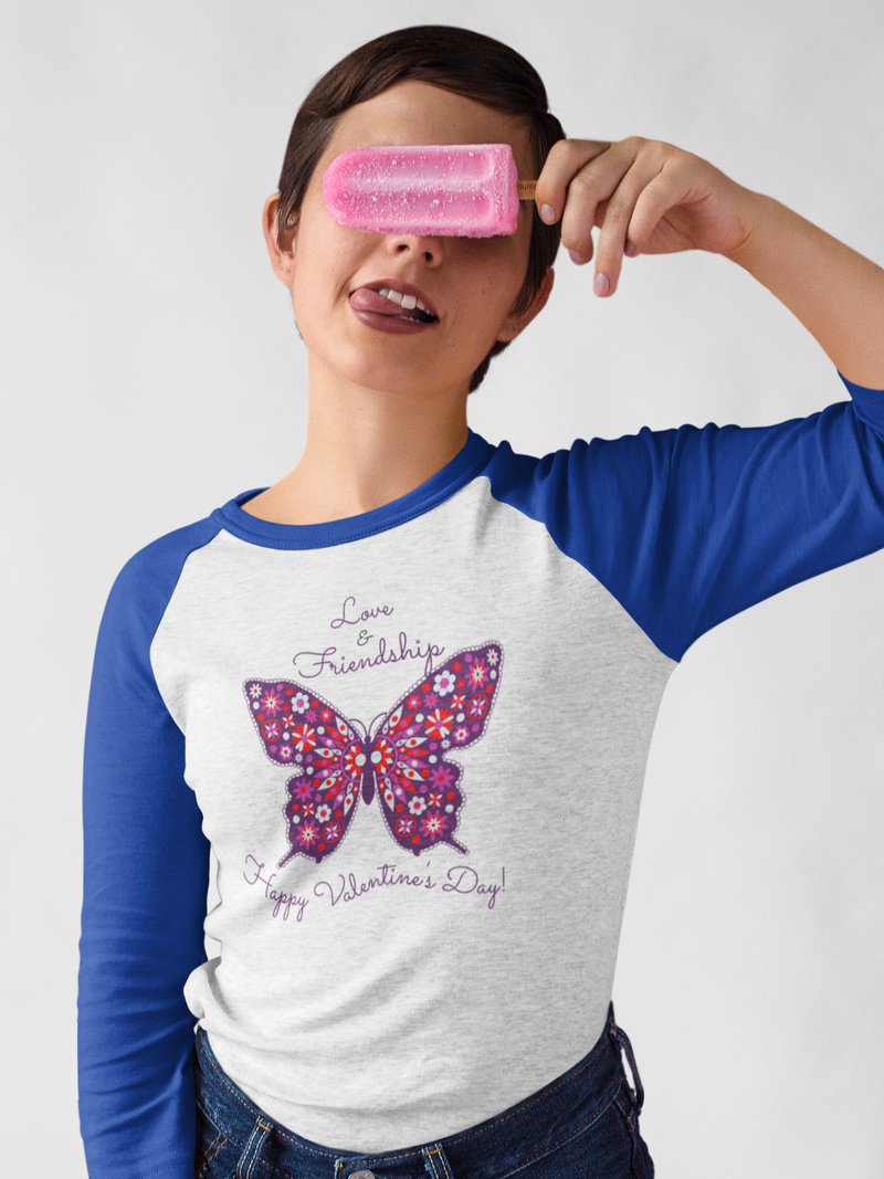 'Love & Friendship-Happy Valentine's Day!' Unisex 3\4 Sleeve Baseball Tee.