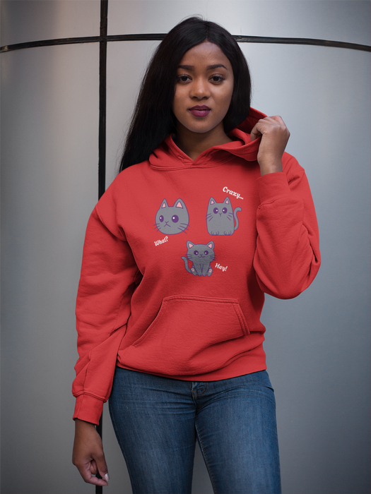 'Cat Hoodie, What?, Crazy..., Hey!'Unisex Heavy Blend™ Hooded Sweatshirt.