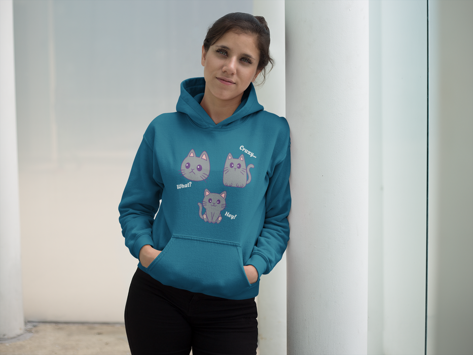'Cat Hoodie, What?, Crazy..., Hey!'Unisex Heavy Blend™ Hooded Sweatshirt.
