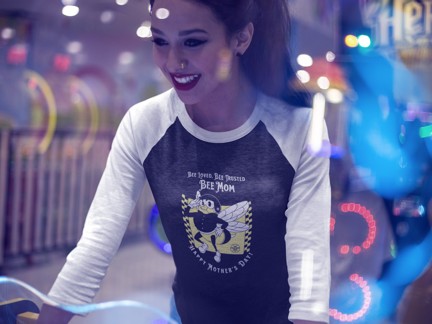 'Bee Loved, Bee Trusted, Bee Mom...Happy Mother's Day!' Unisex 3\4 Sleeve Baseball Tee.