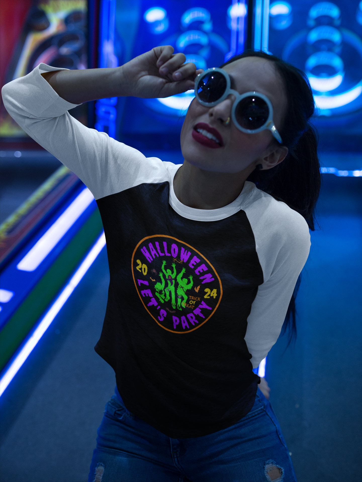 'Halloween 2024-Let's Party' Unisex 3\4 Sleeve Baseball Tee.