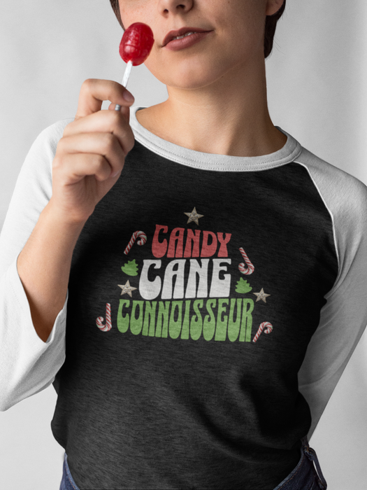 'Candy Cane Connoisseur' Unisex 3\4 Sleeve Baseball Tee.