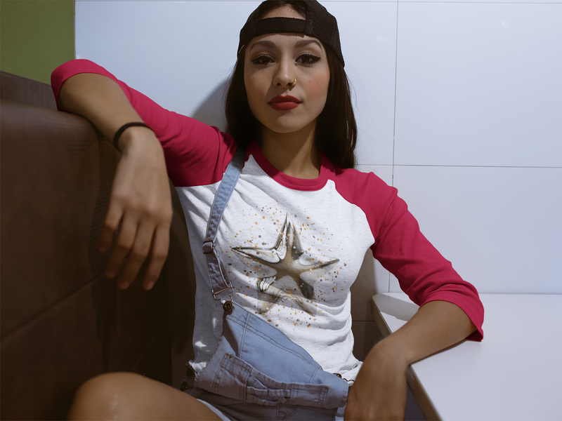 'Christmas Star Image' Unisex 3\4 Sleeve Baseball Tee.