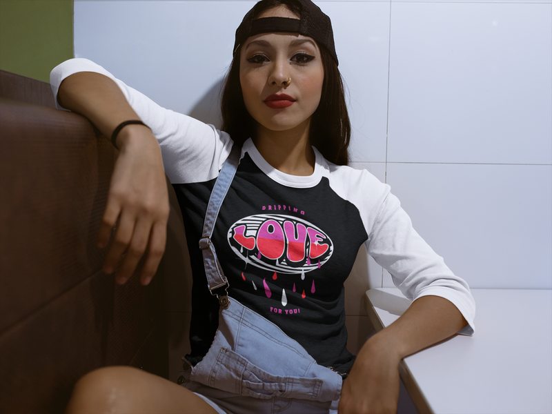'Dripping Love For You!' Unisex 3\4 Sleeve Baseball Tee.