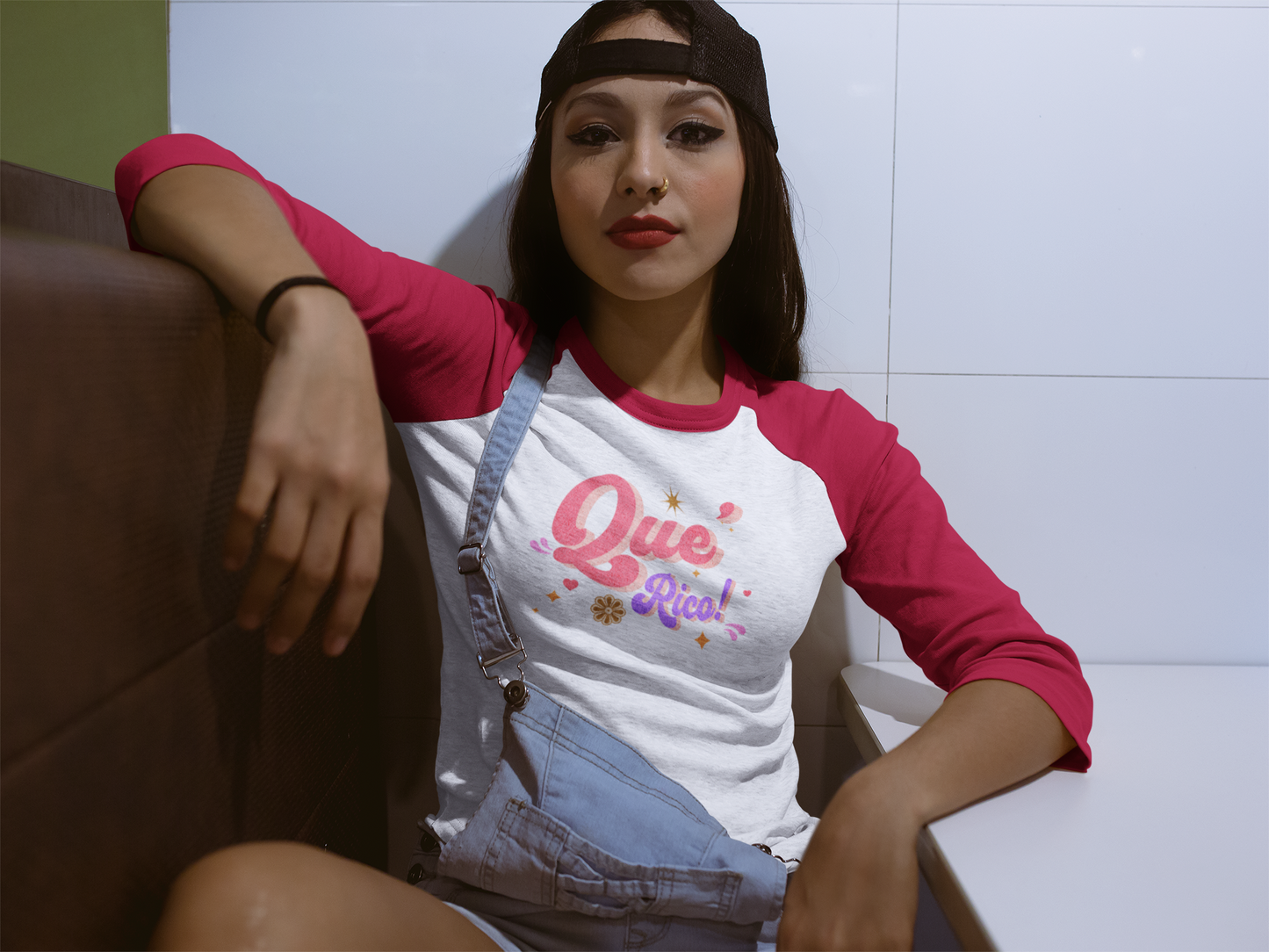 'Que Rico!' Women's  3\4 Sleeve Baseball Tee.