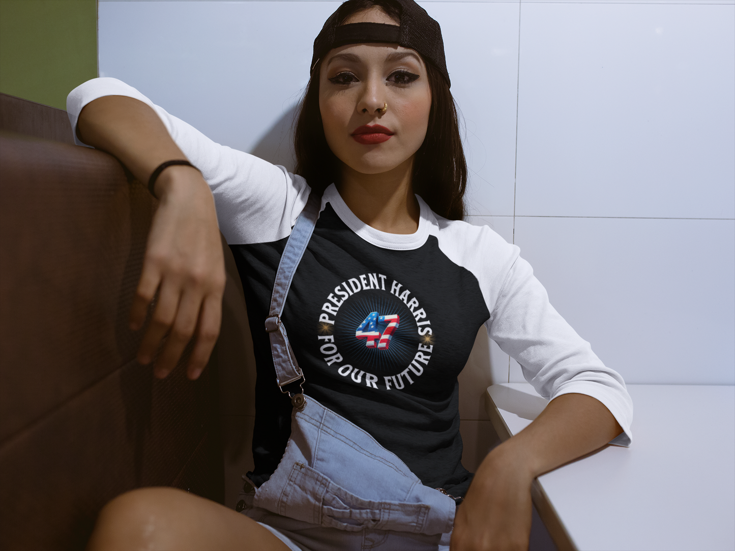 'President Harris -47- For our Future' Unisex 3\4 Sleeve Baseball Tee.