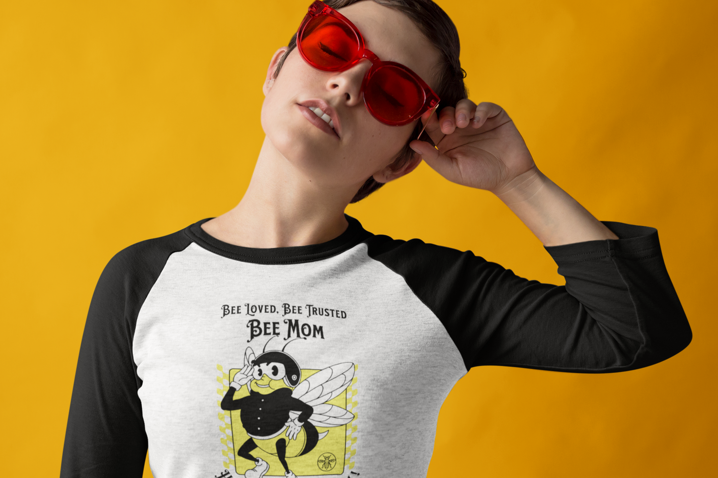 'Bee Loved, Bee Trusted, Bee Mom...Happy Mother's Day!' Unisex 3\4 Sleeve Baseball Tee.