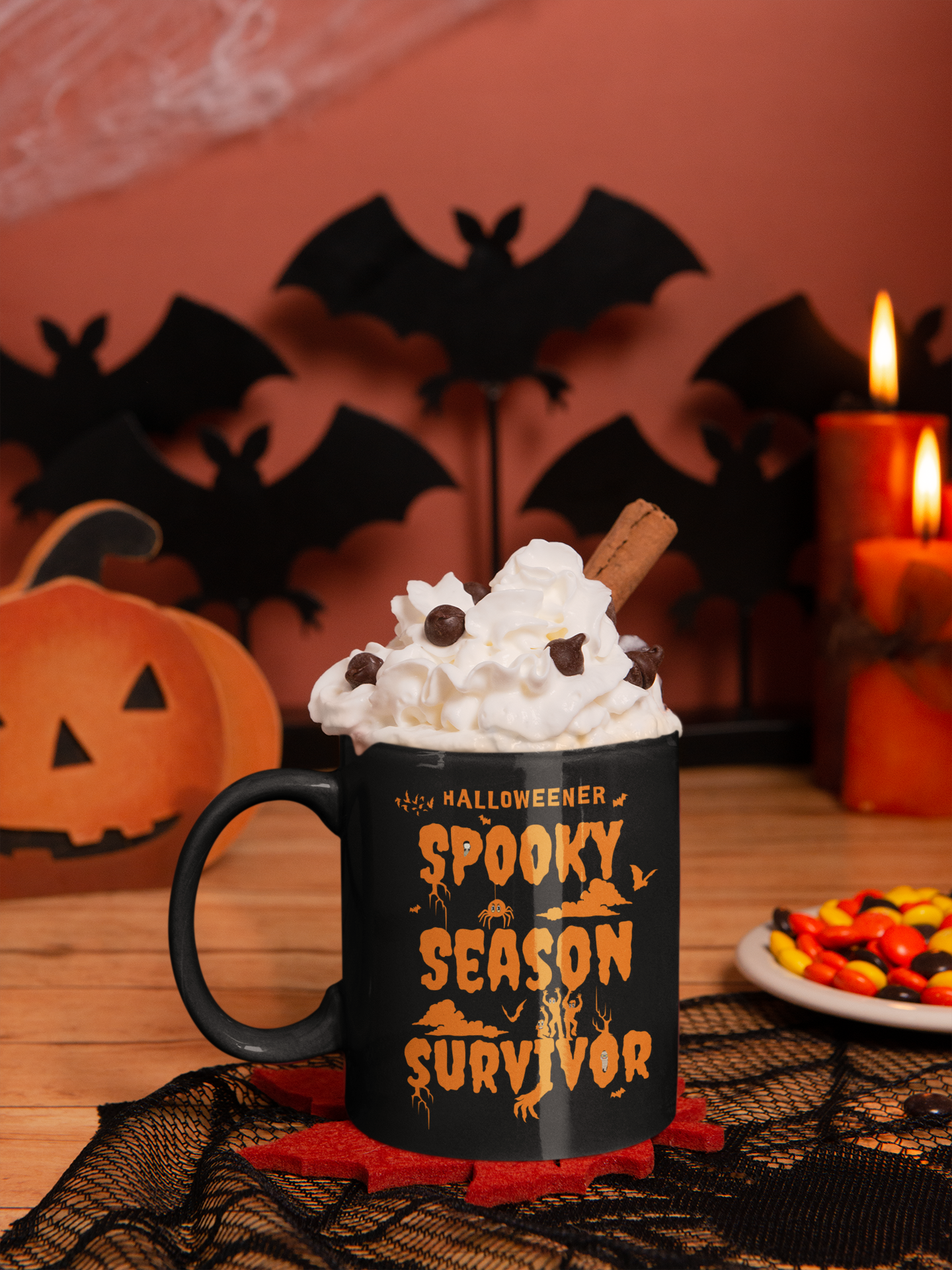 'Halloweener- Spooky Season Survivor' Black Mug. (15oz)