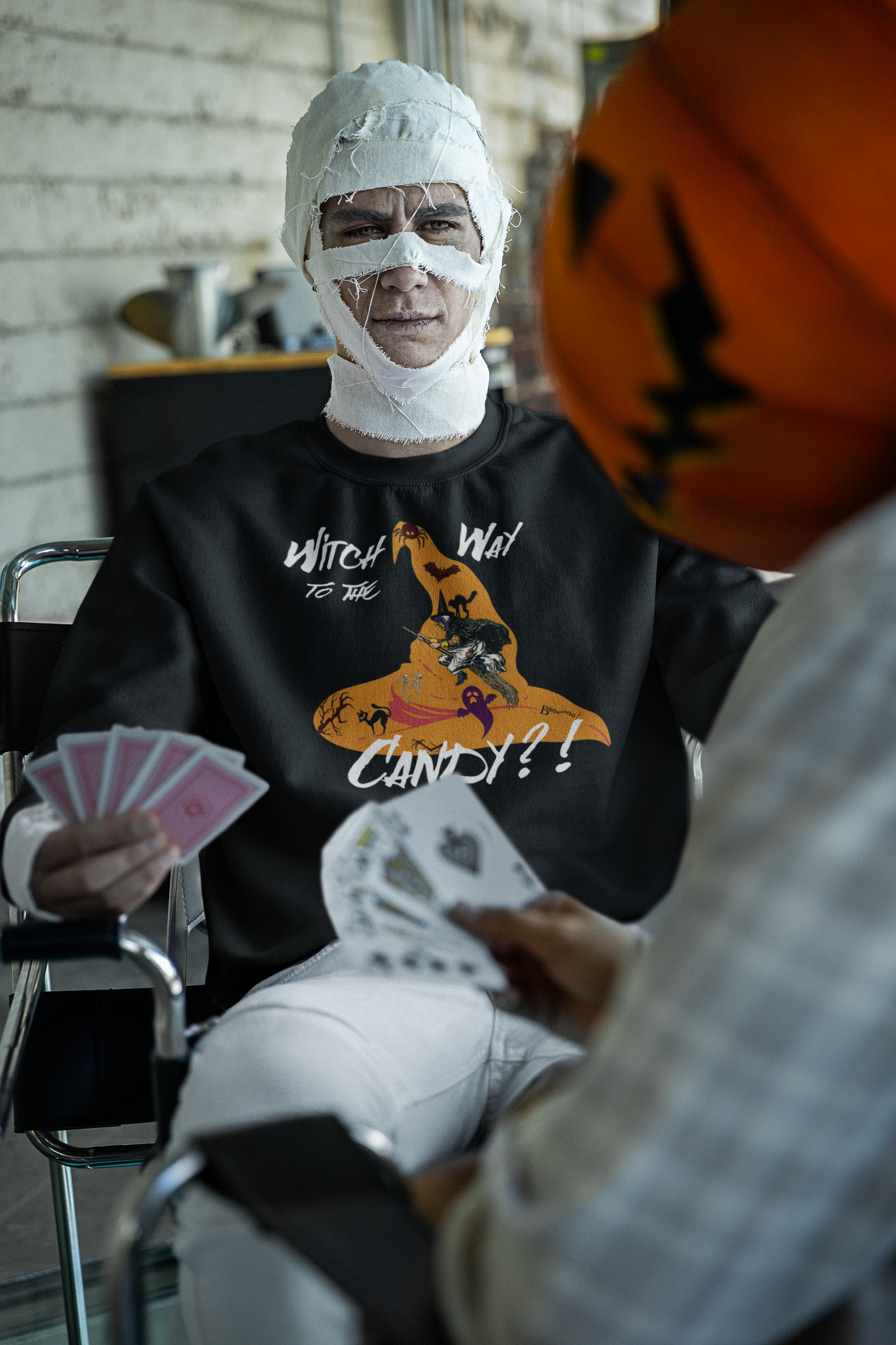 'Witch way to the Candy?!' Unisex Heavy Blend™ Crewneck Sweatshirt.