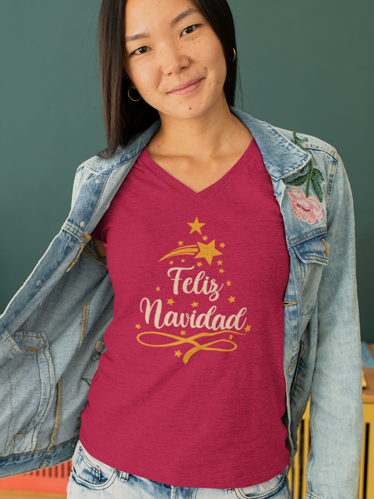 'Feliz Navidad' Unisex Jersey Short Sleeve V-Neck Tee.