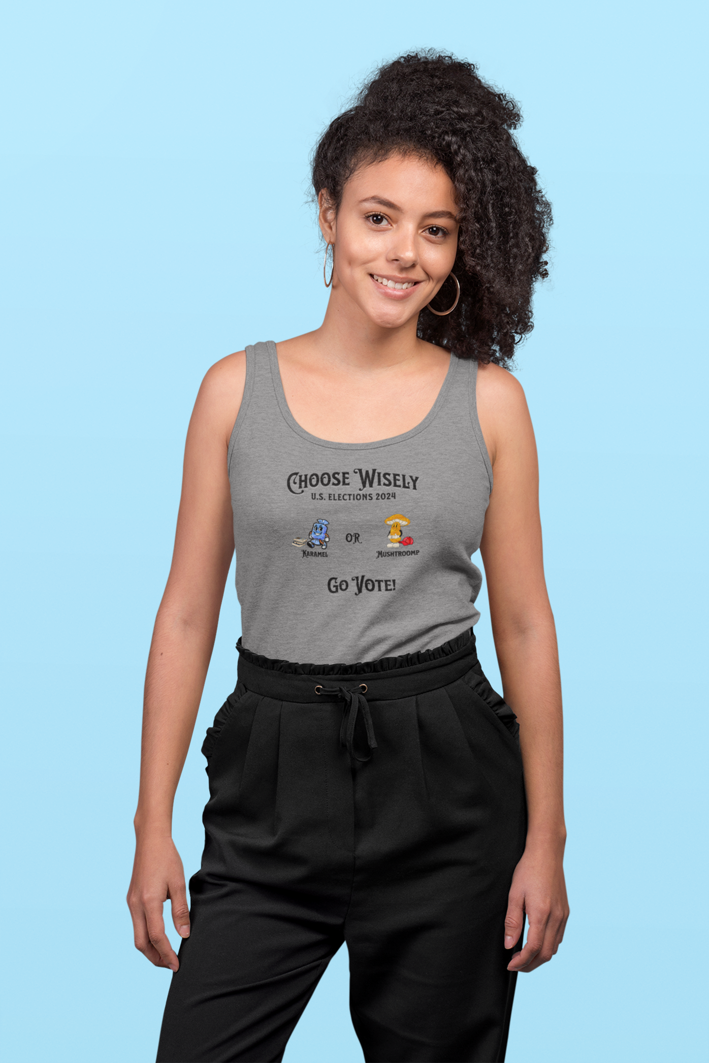 'Choose Wisely- U.S. Elections 2024...Karamel  or  Mushtroomp...Go Vote!' Unisex Jersey Tank.