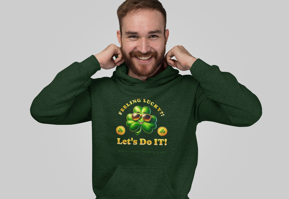 'Feeling Lucky?! Let's Do It! Happy Saint Patrick's Day' Unisex Heavy Blend™ Hooded Sweatshirt.