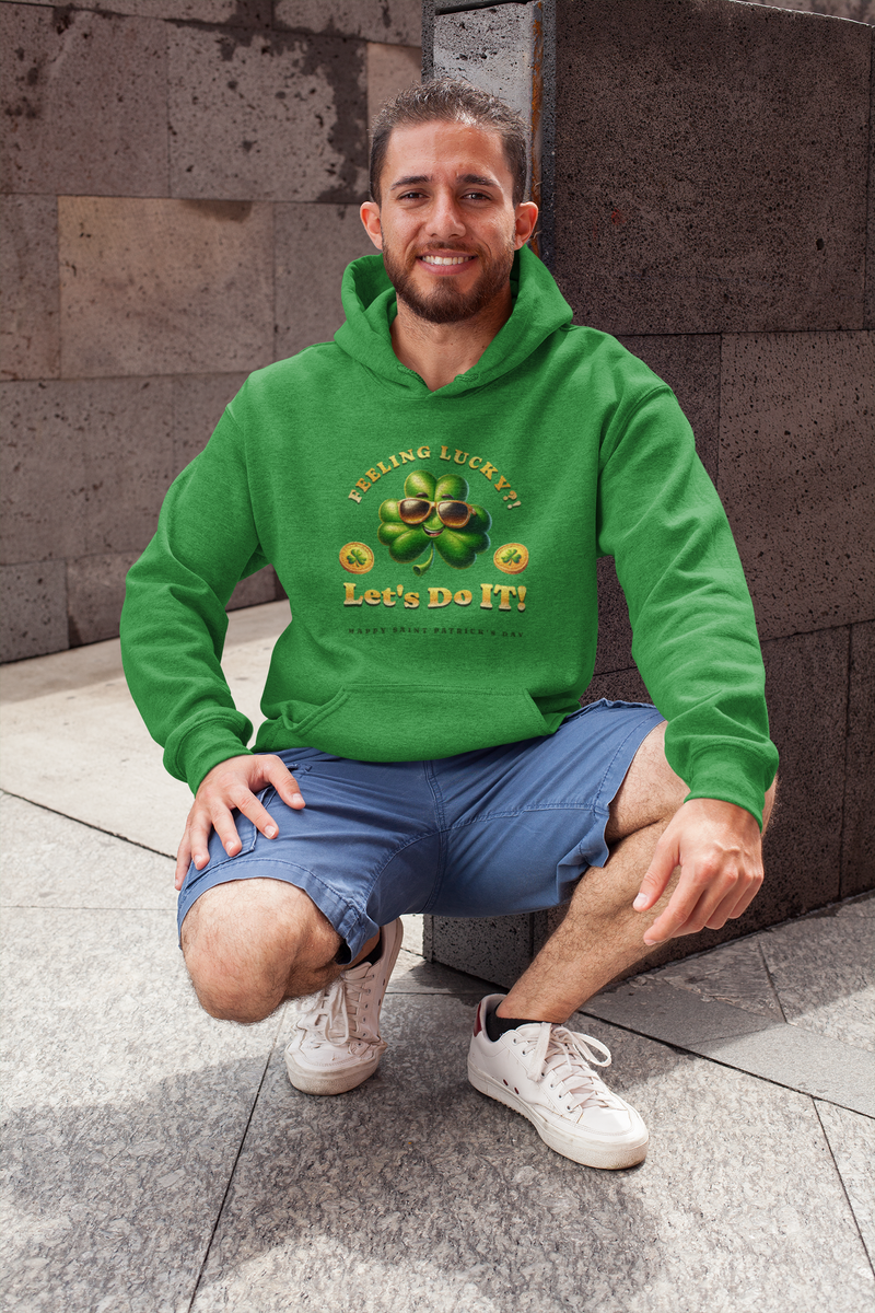 'Feeling Lucky?! Let's Do It! Happy Saint Patrick's Day' Unisex Heavy Blend™ Hooded Sweatshirt.