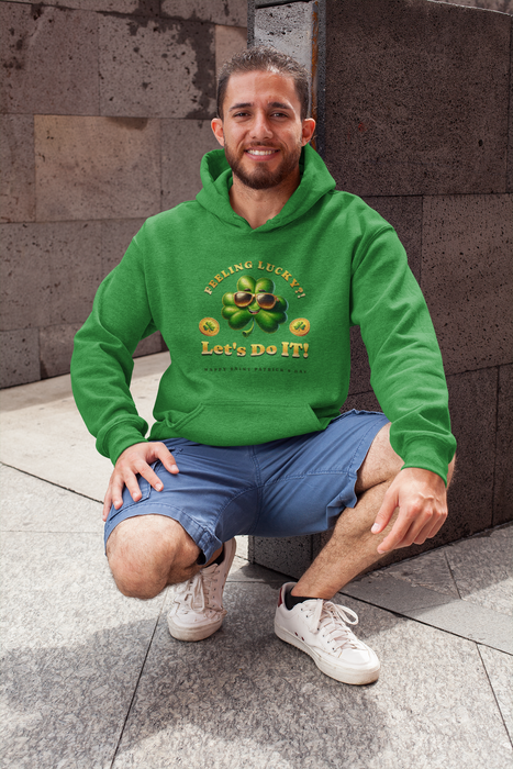 'Feeling Lucky?! Let's Do It! Happy Saint Patrick's Day' Unisex Heavy Blend™ Hooded Sweatshirt.