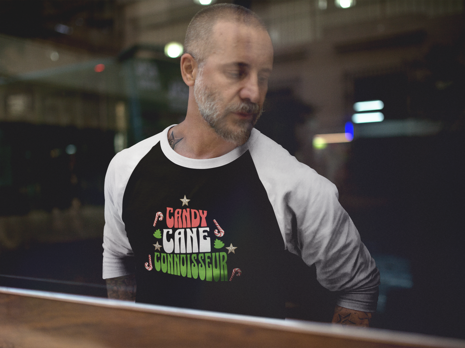 'Candy Cane Connoisseur' Unisex 3\4 Sleeve Baseball Tee.
