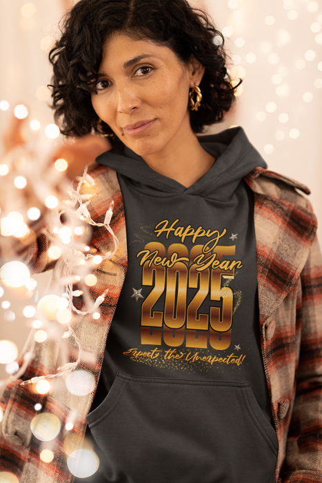 'Happy New Year 2025, Expect the Unexpected' Unisex Heavy Blend™ Hooded Sweatshirt.