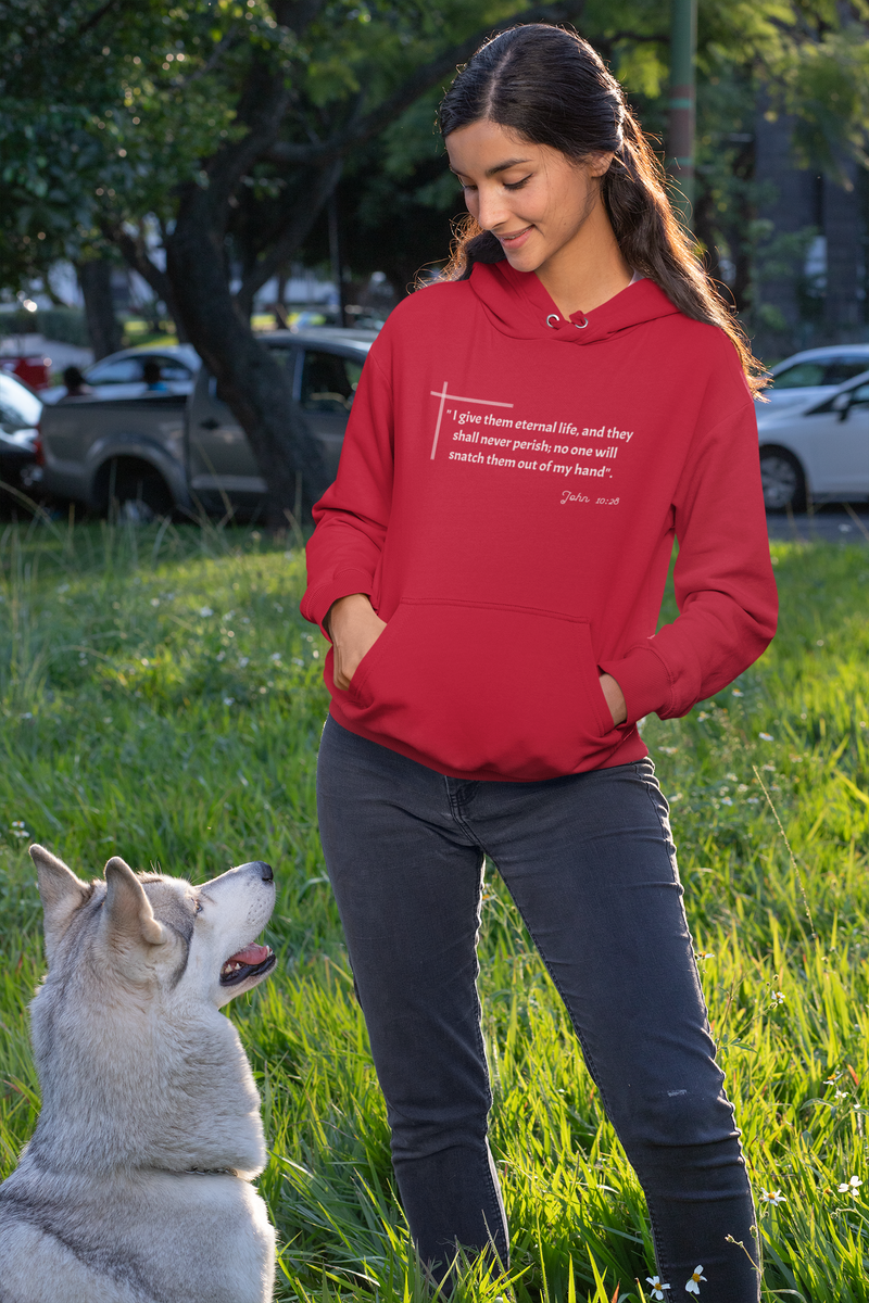 I give them eternal life and they shall never perish; no one will snatch them out of my hand". John 10:28  Unisex Heavy Blend™ Hooded Sweatshirt.