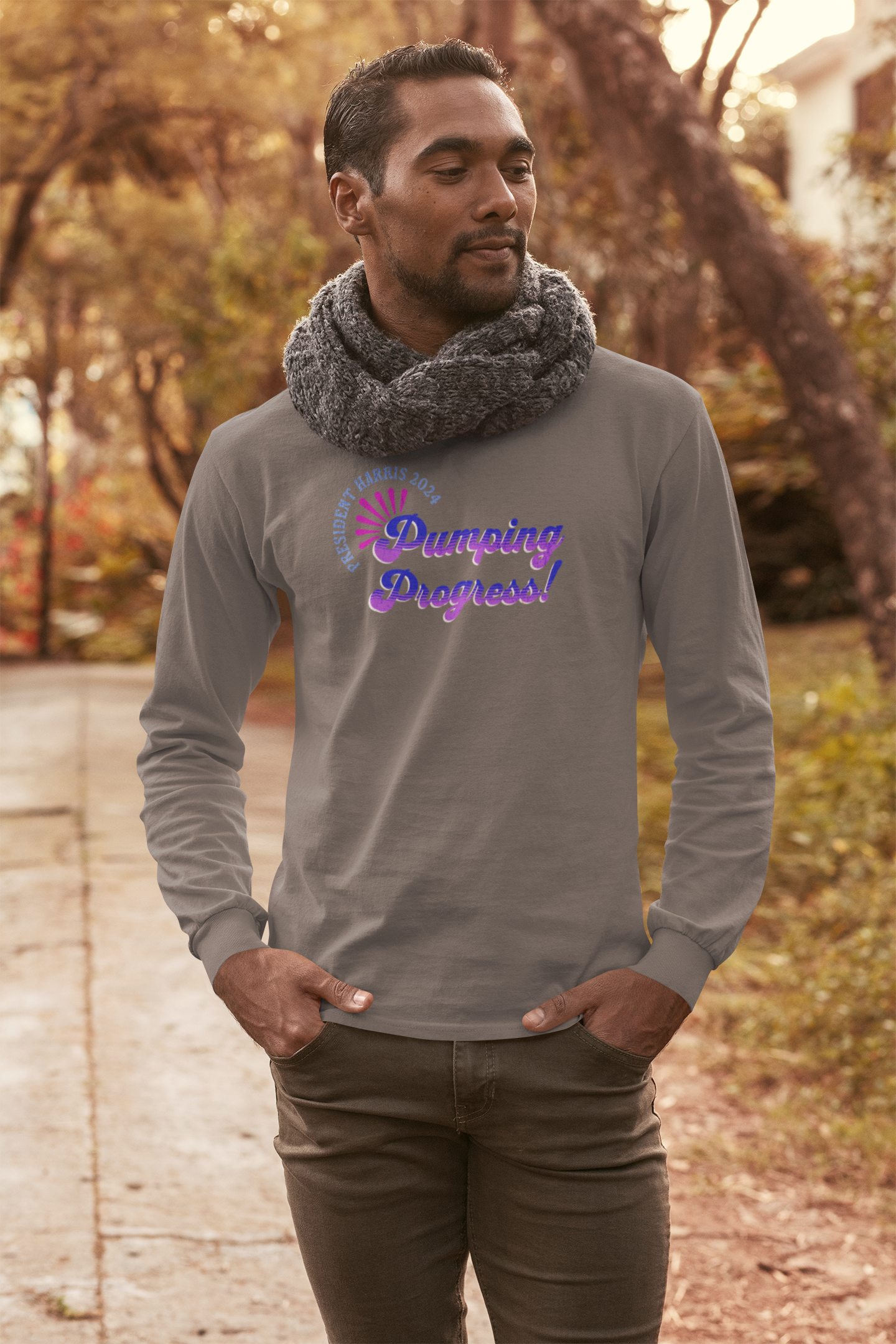 'President Harris 2024. Pumping Progress!' Unisex Ultra Cotton Long Sleeve Tee.