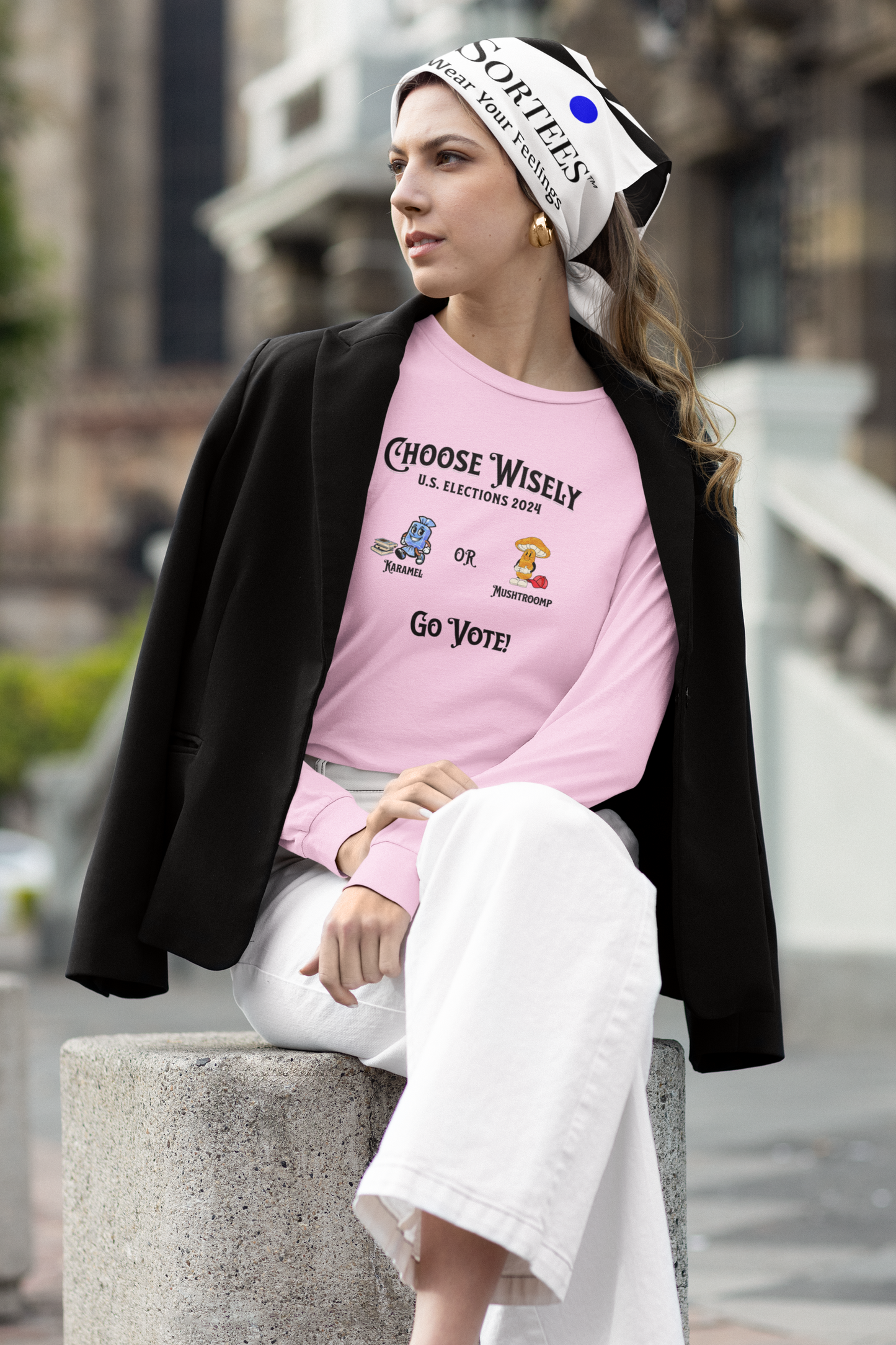 'Choose Wisely - U.S. Elections 2024-  Karamel or Mushtroomp...Go Vote!' Unisex Ultra Cotton Long Sleeve Tee.