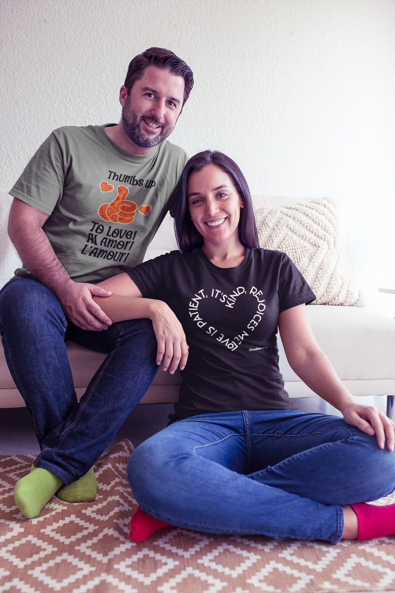 "Love is patient, it's kind, rejoices me" 1 Corinthians 13:4-8. Unisex Heavy Cotton Tee