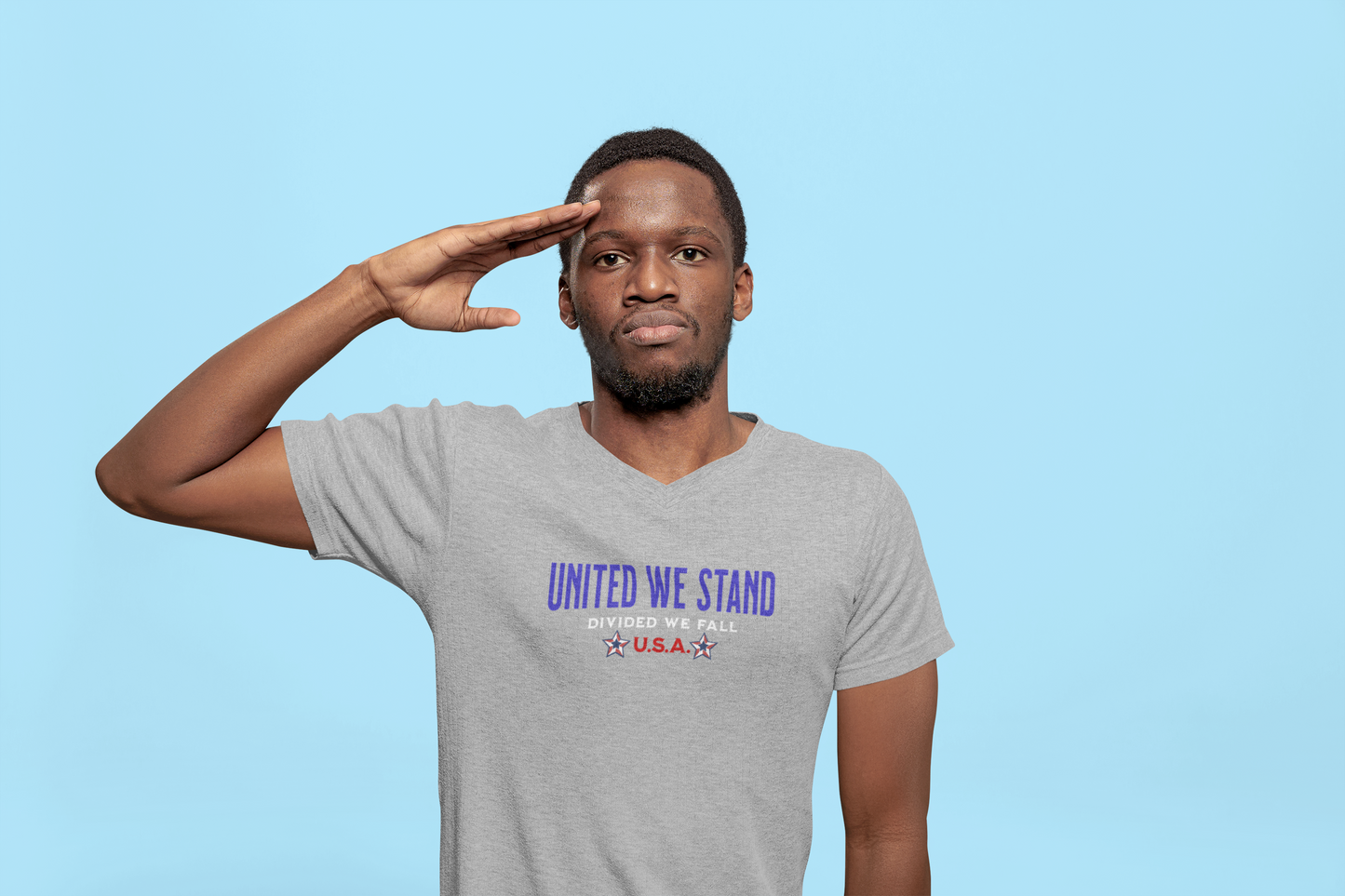 'United We Stand, Divide We Fall -U.S.A.-' Unisex Jersey Short Sleeve V-Neck Tee.