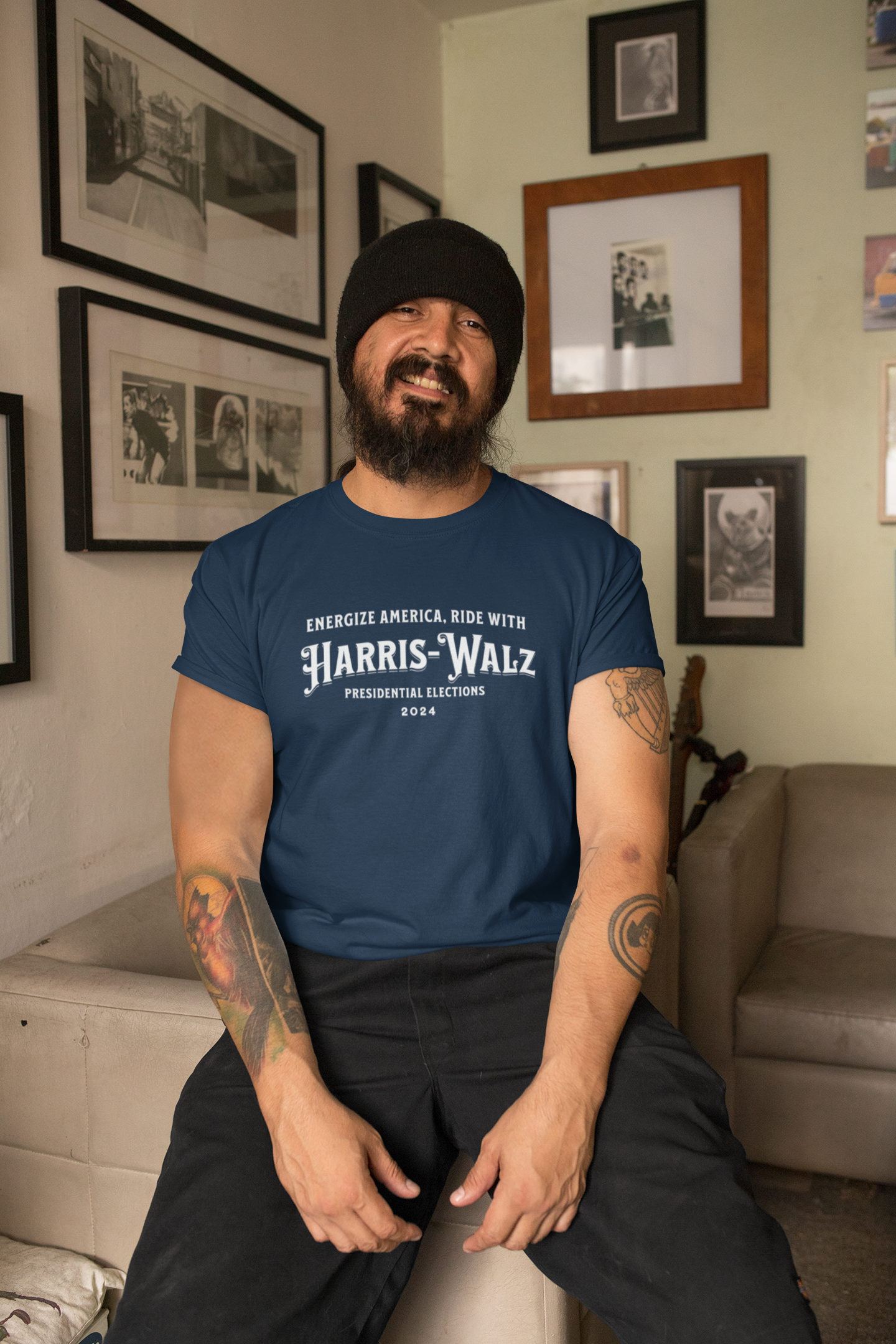 'Energize America, Ride With Harris-Walz! -Presidential Elections 2024.- ' Unisex Heavy Cotton Tee.