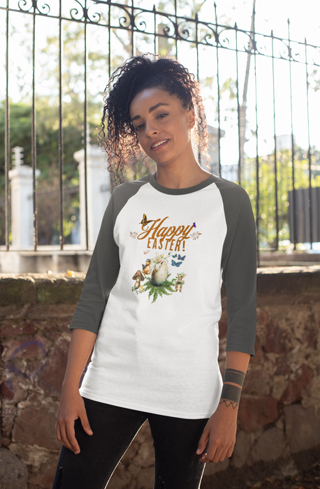 'Happy Easter' Unisex 3\4 Sleeve Baseball Tee.