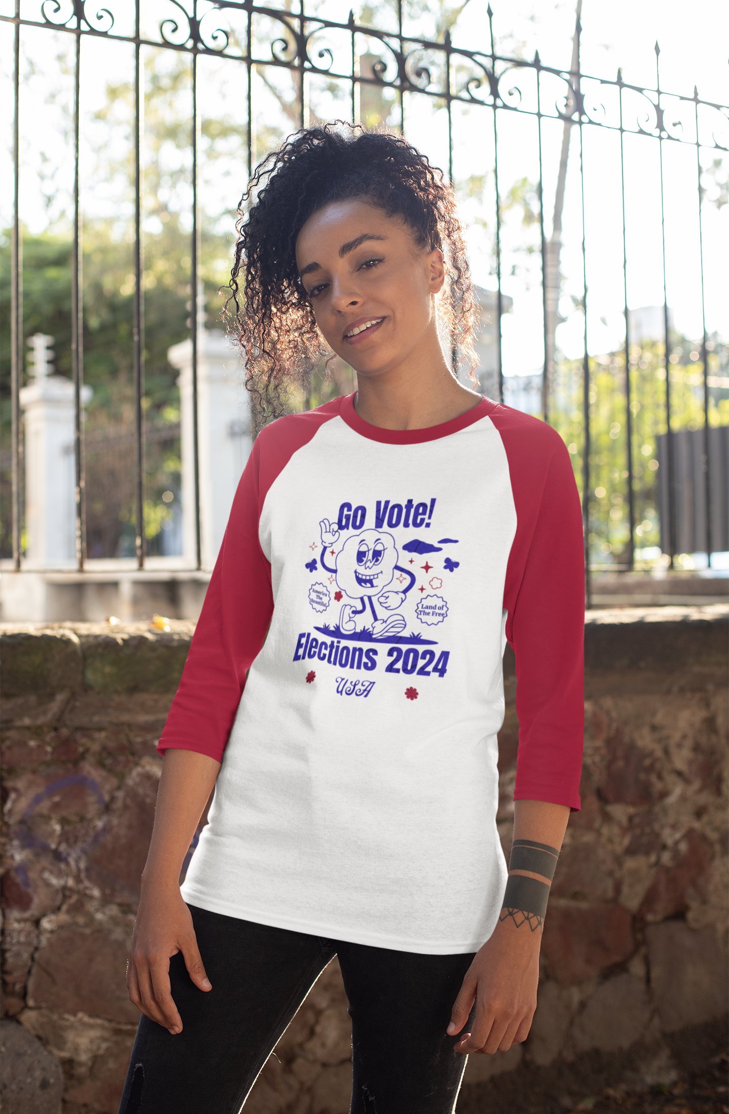 'Go Vote! Elections 2024 *USA*'  Unisex 3\4 Sleeve Baseball Tee.