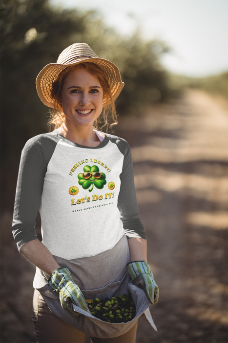 'Feeling Lucky?! Let's Do It! Happy Saint Patrick's Day.' Unisex 3\4 Sleeve Baseball Tee.