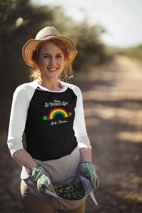 'Happy St. Patrick's Day! Lucky Rainbow! Unisex 3\4 Sleeve Baseball Tee.