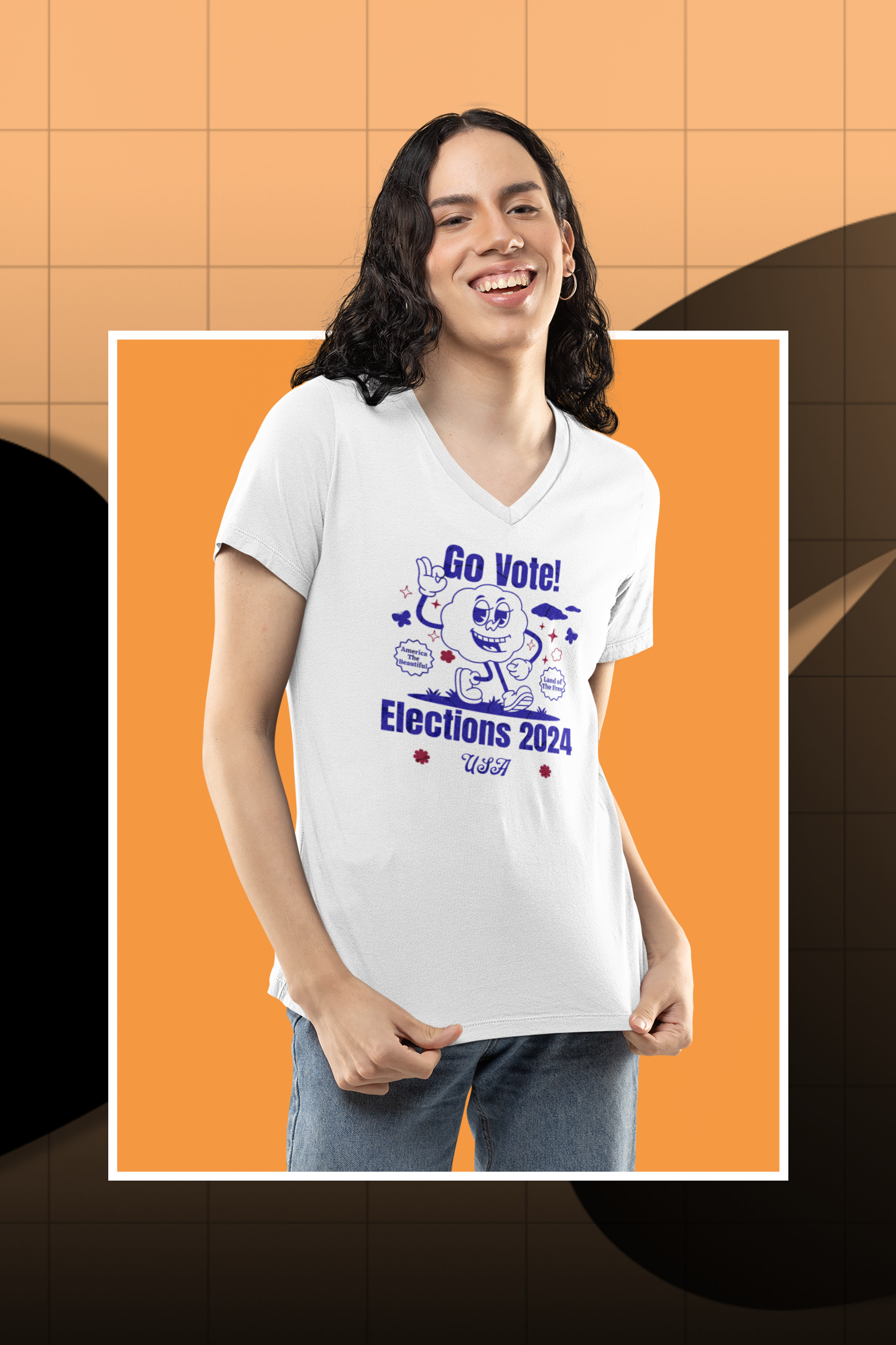 'Go Vote! Elections 2024 *USA*'  Unisex Jersey Short Sleeve V-Neck Tee.