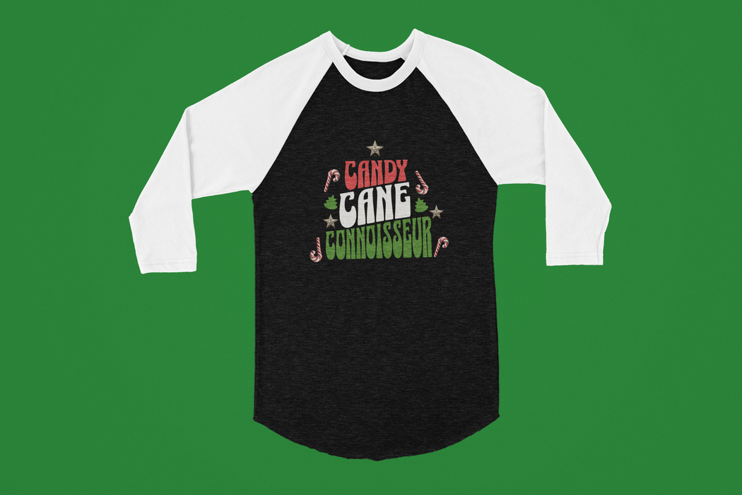 'Candy Cane Connoisseur' Unisex 3\4 Sleeve Baseball Tee.