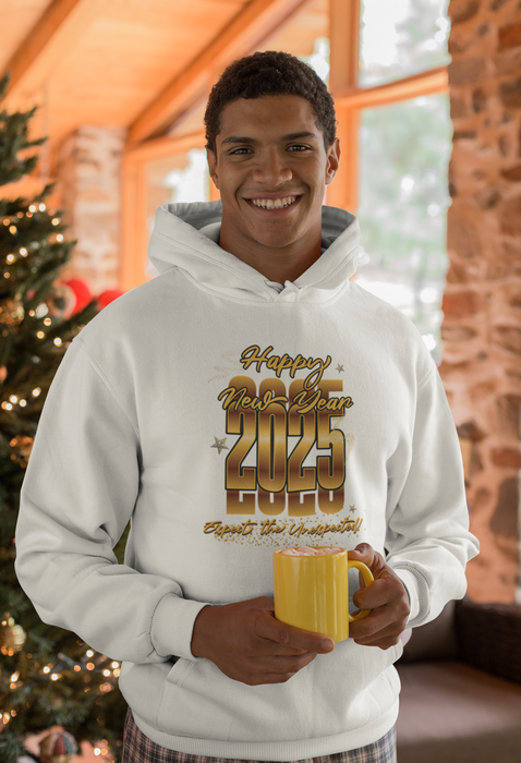 'Happy New Year 2025, Expect the Unexpected' Unisex Heavy Blend™ Hooded Sweatshirt.