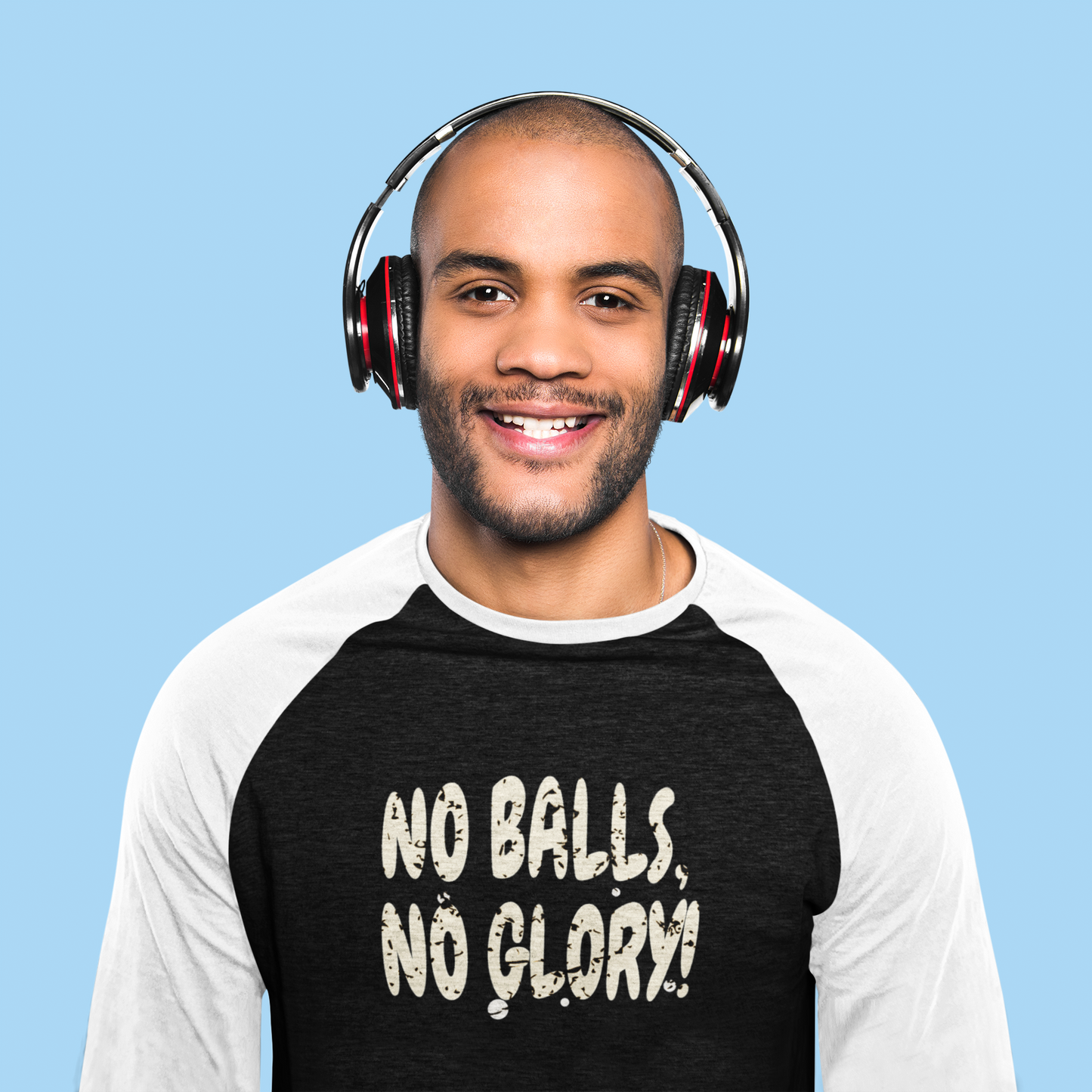 'No Balls, No Glory!' Unisex 3\4 Sleeve Baseball Tee.