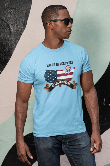 'Valor Never Fades-Veteran Strong' Unisex Jersey Short Sleeve Tee.