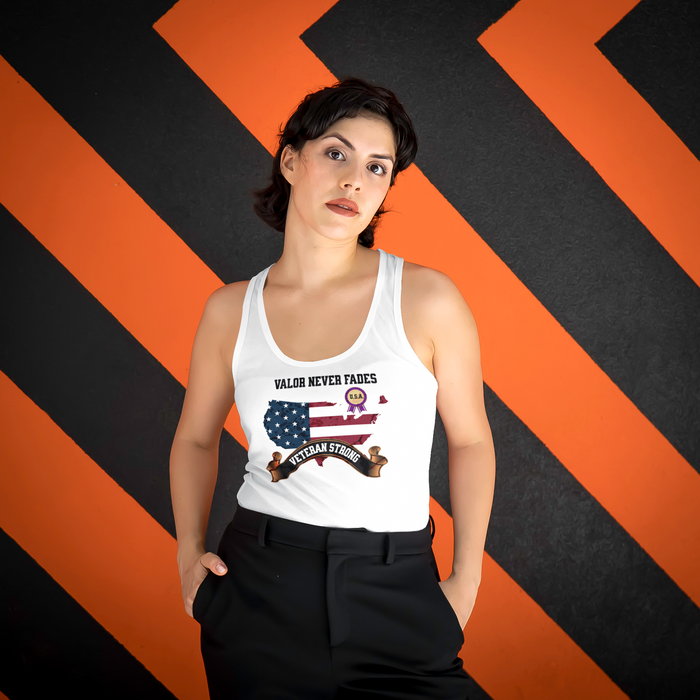 'Valor Never Fades, Veteran Strong' Unisex Jersey Tank.