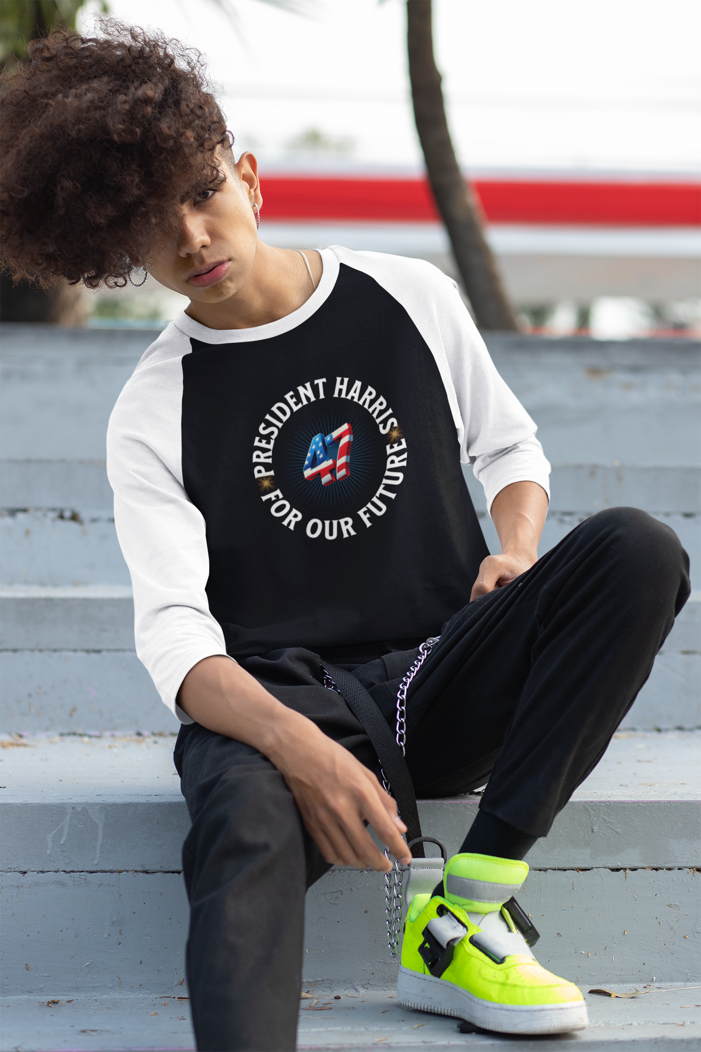 'President Harris -47- For our Future' Unisex 3\4 Sleeve Baseball Tee.