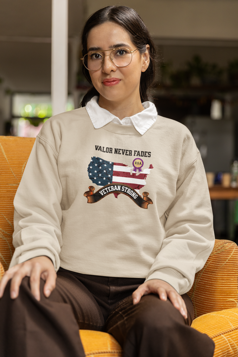 'Valor Never Fades, Veteran Strong' Unisex Heavy Blend™ Crewneck Sweatshirt.