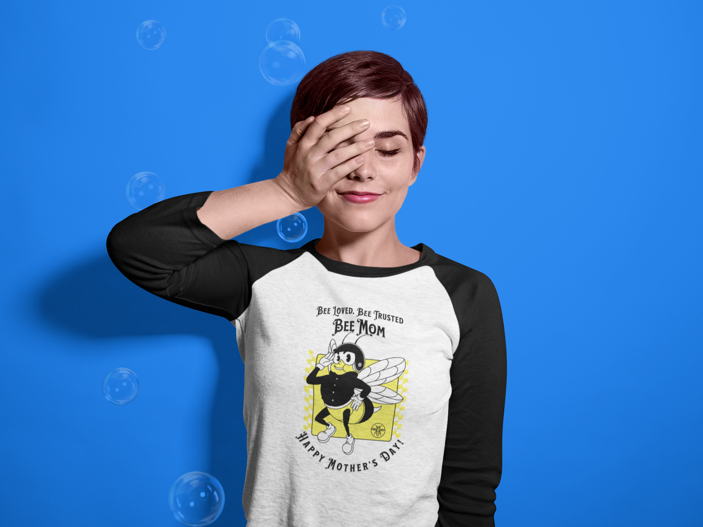 'Bee Loved, Bee Trusted, Bee Mom...Happy Mother's Day!' Unisex 3\4 Sleeve Baseball Tee.