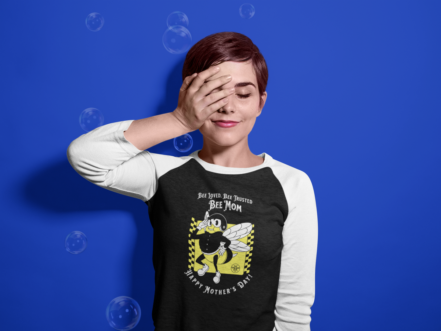 'Bee Loved, Bee Trusted, Bee Mom...Happy Mother's Day!' Unisex 3\4 Sleeve Baseball Tee.