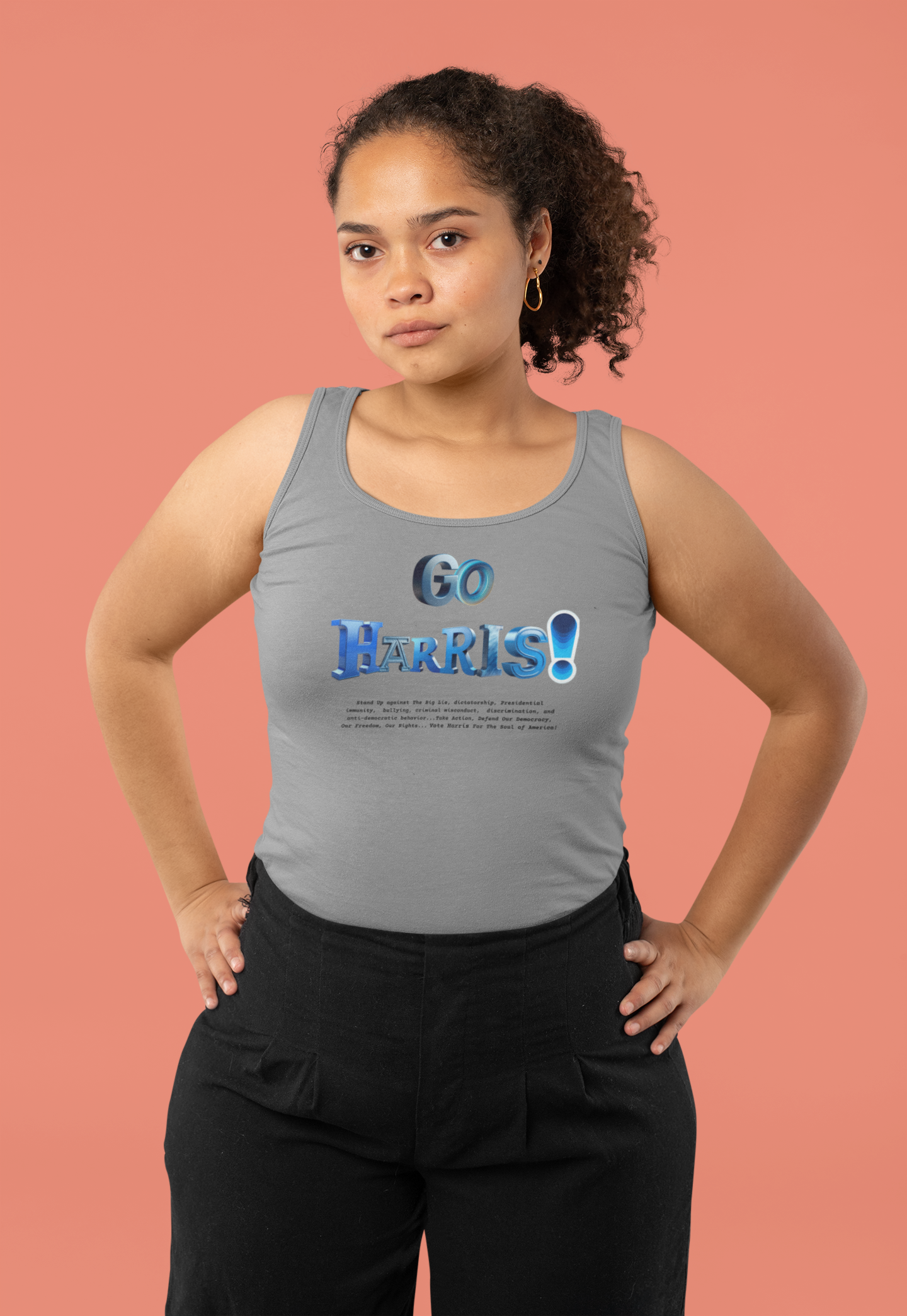 'Go Harris! Stand Up Against The Big Lie,  dictatorship, Presidential immunity,  bullying,  criminal misconduct...'  Unisex Jersey Tank.