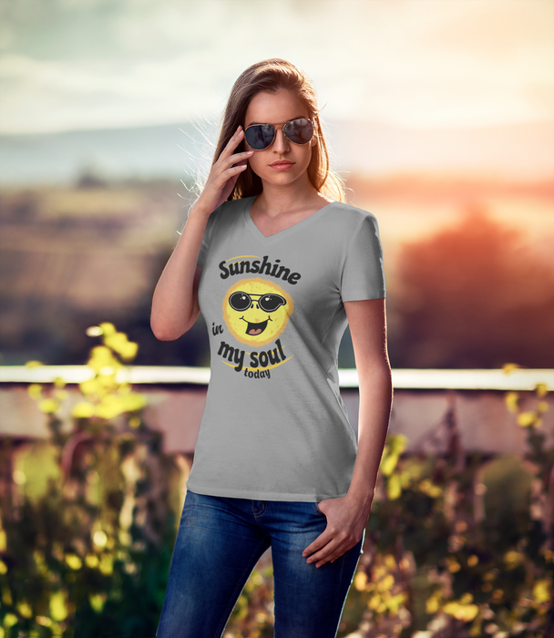 'Sunshine in my Soul Today' Unisex Jersey Short Sleeve V-Neck Tee.