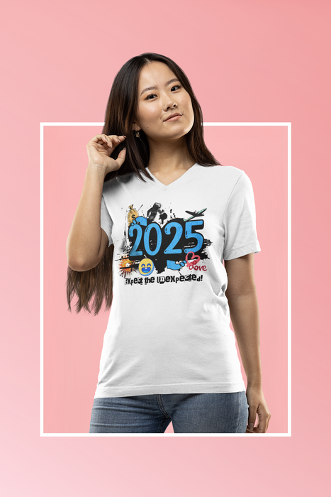 '2025 Expect The Unexpected' Unisex Jersey Short Sleeve V-Neck Tee.
