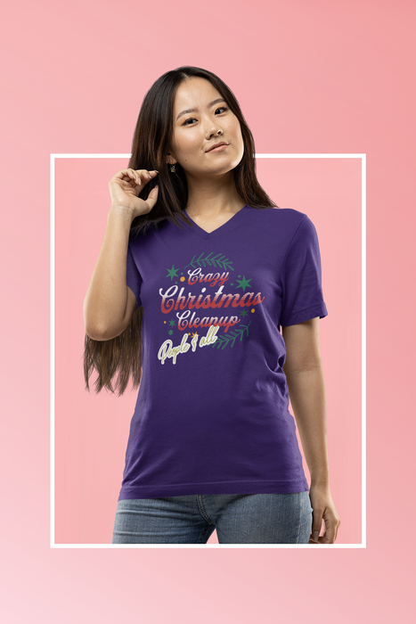 'Crazy Christmas Cleanup-People & All' Unisex Jersey Short Sleeve V-Neck Tee.