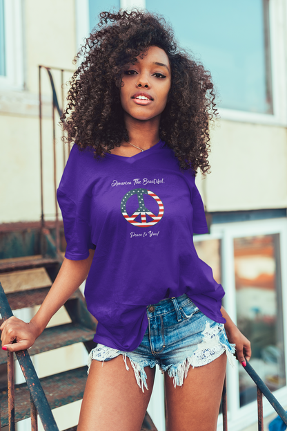 'America The Beautiful...Peace To You!' Unisex Jersey Short Sleeve V-Neck Tee.